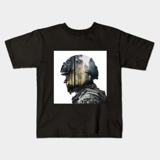 double exposure of soldier in woods Kids T-Shirt